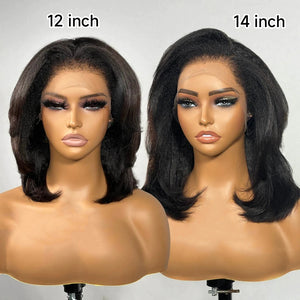 Layered Cut Kinky Straight Bob Kinky Edges HD Lace Wig