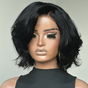 Natural Black Layered Fluffy Bob 5x5 Lace Closure Wig