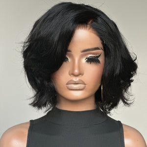 Natural Black Layered Fluffy Bob 5x5 Lace Closure Wig