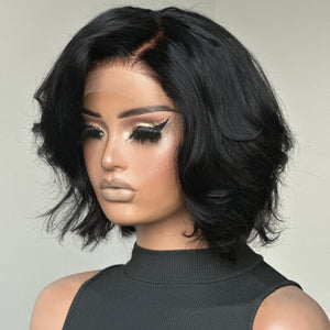 Natural Black Layered Fluffy Bob 5x5 Lace Closure Wig