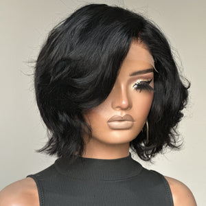 Natural Black Layered Fluffy Bob 5x5 Lace Closure Wig