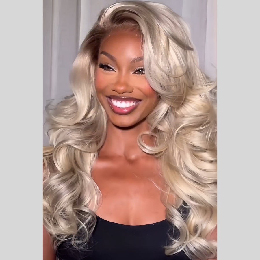 Blonde Body Wave with Brown Root Lace Frontal Wig