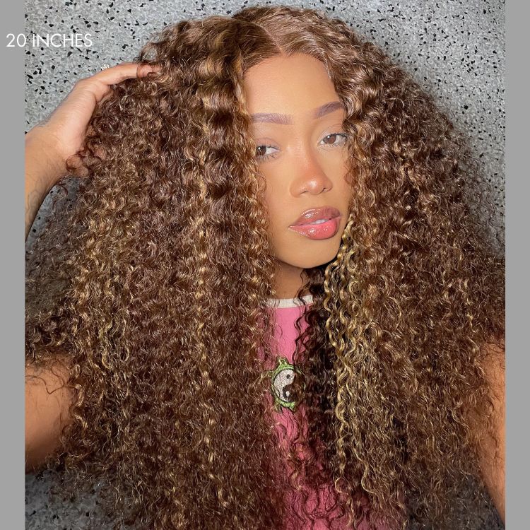 Honey Blonde Highlight Curly Glueless 5x5 Closure HD Lace Wig