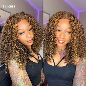 Honey Blonde Highlight Curly Glueless 5x5 Closure HD Lace Wig