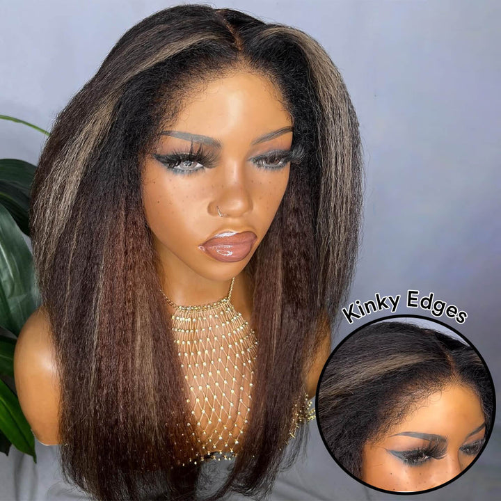 Highlights Kinky Straight With Ultra-Realistic Kinky Edges 13x4 HD Lace Front Wig