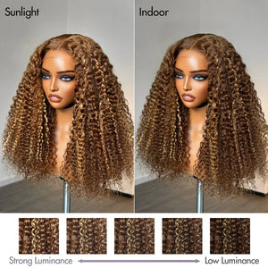 Honey Blonde Highlight Curly Glueless 5x5 Closure HD Lace Wig