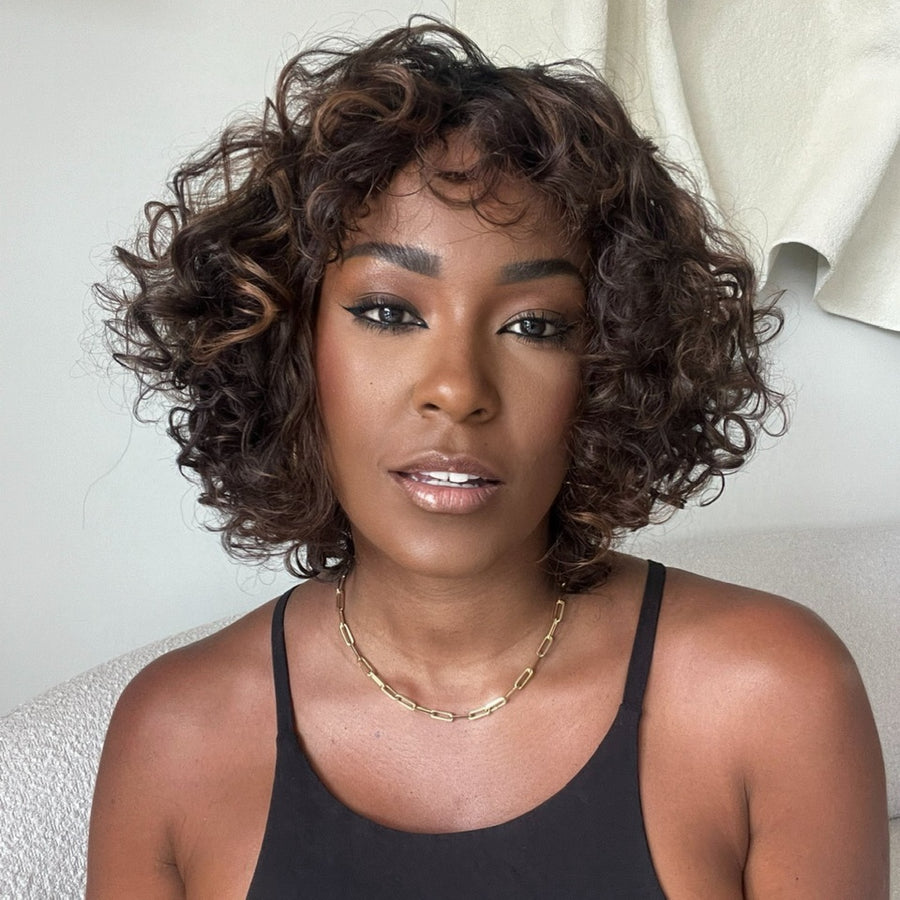 Wear & Go Glueless Brown Color Curly Bob wig