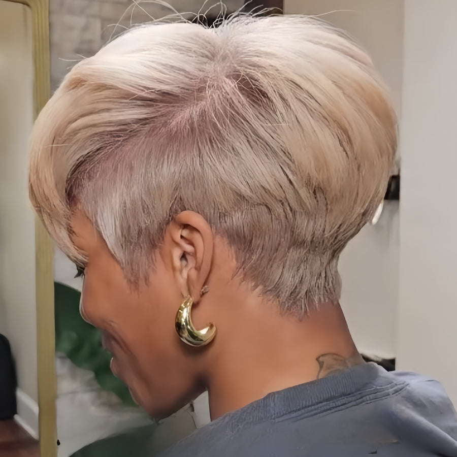 613 Blone Glueless Short Pixie Cut Bangs Wig