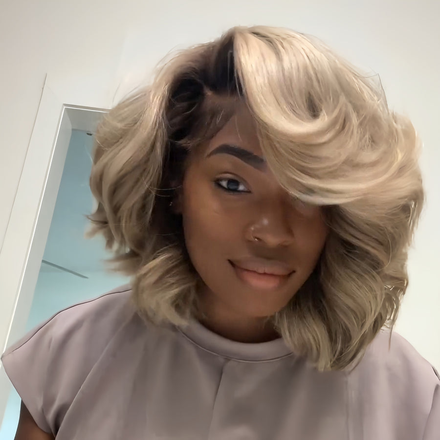 613 Blone Side Part Layered Bob 13x4 Lace Front Wig With Bangs