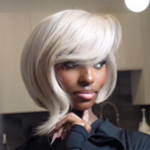 13x4 Lace Frontal 613 Blone Side Parted Bangs Bob Wig