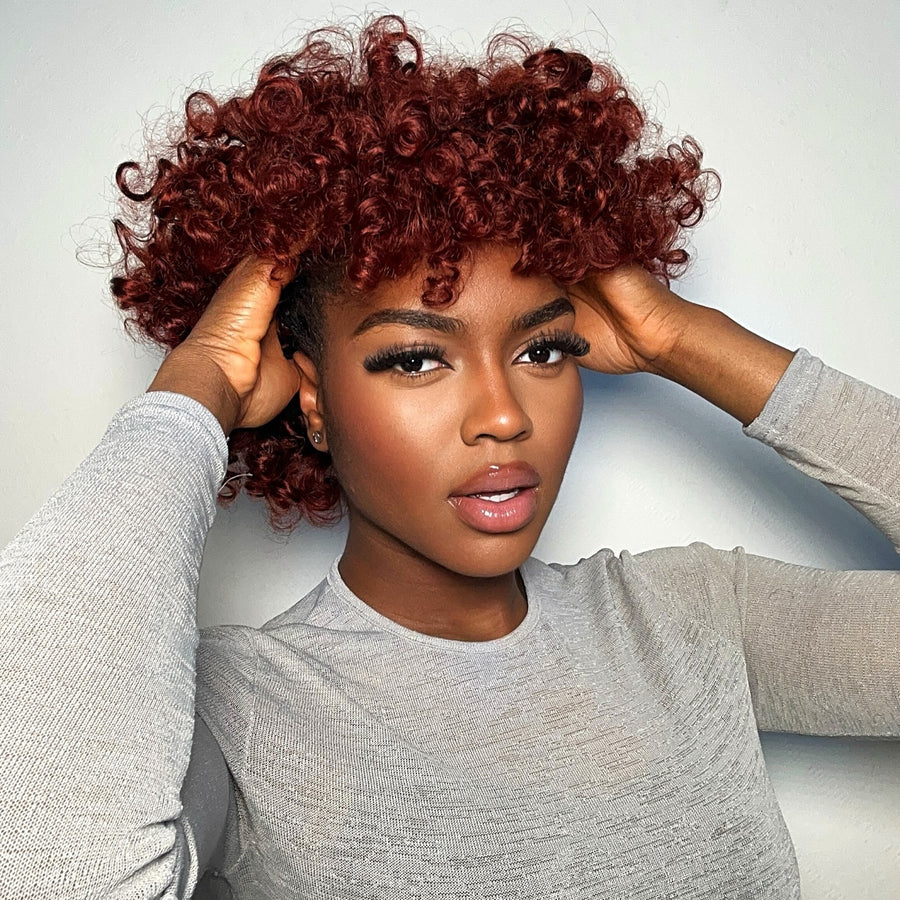 High Density Wear & Go Glueless Burgendy Curly Bob Wig