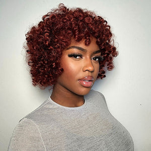 High Density Wear & Go Glueless Burgendy Curly Bob Wig