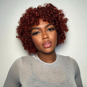 High Density Wear & Go Glueless Burgendy Curly Bob Wig