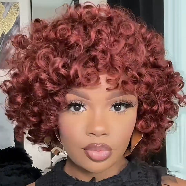 High Density Wear & Go Glueless Burgendy Curly Bob Wig