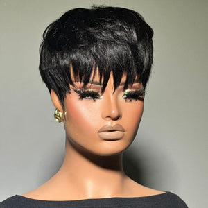 Short Pixie Cut Glueless Human Hair Wig With Bangs