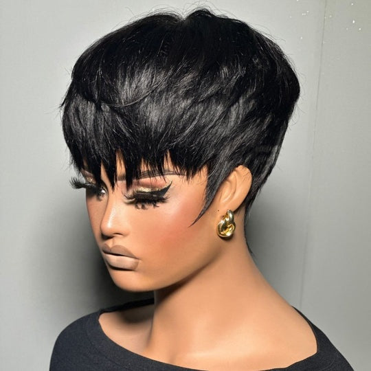 Short Pixie Cut Glueless Human Hair Wig With Bangs