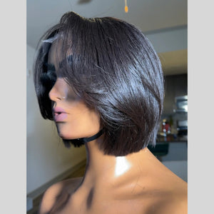 5x5 Lace Closure Natural Realistic Layered Cut Bob Wig