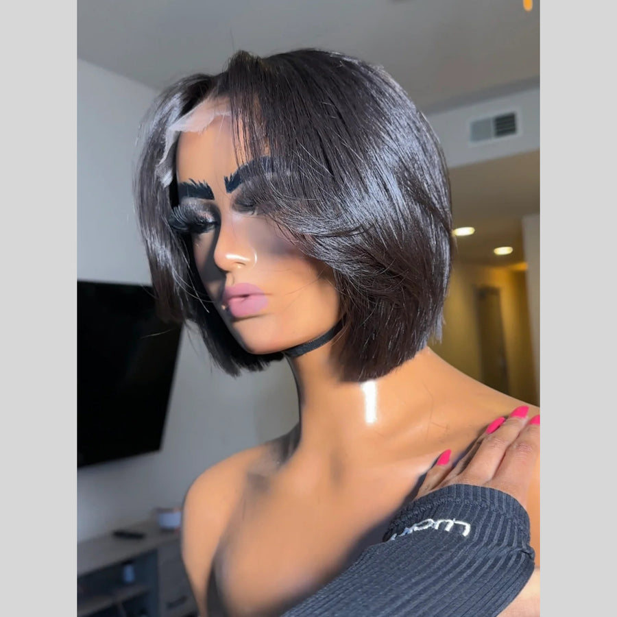 5x5 Lace Closure Natural Realistic Layered Cut Bob Wig