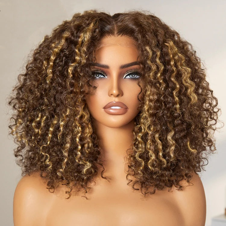 Honey Blonde Highlight Curly Glueless 5x5 Closure HD Lace Wig