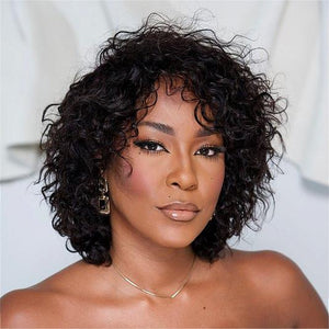 Wear & Go Short Pixie Cut Curly Bob Wig 100% Human Hair