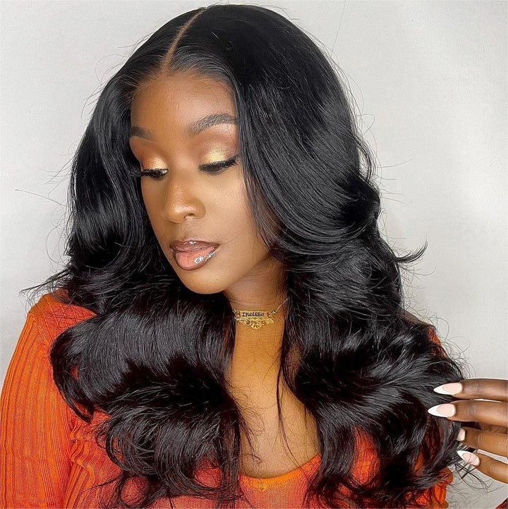 13x4 Lace Frontal Middle Part Body Wave Wig With Curtain Bangs