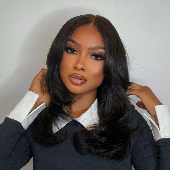 Wear & Go Layered Wavy Curtain Bangs 4x4 Pre Cut Lace Closure Wig