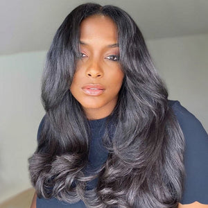 4x4 Lace Closure Curtain Bangs Wavy Wig