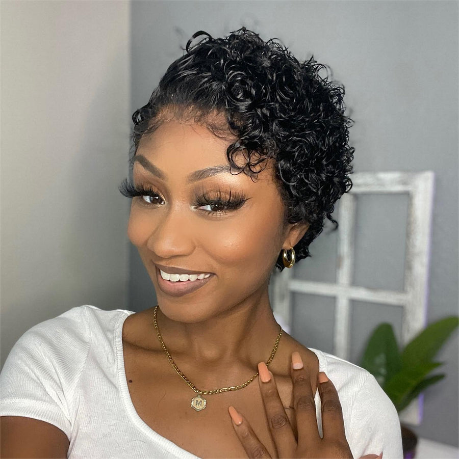 13x4 Lace Frontal Short Curly Pixie Cut Wig