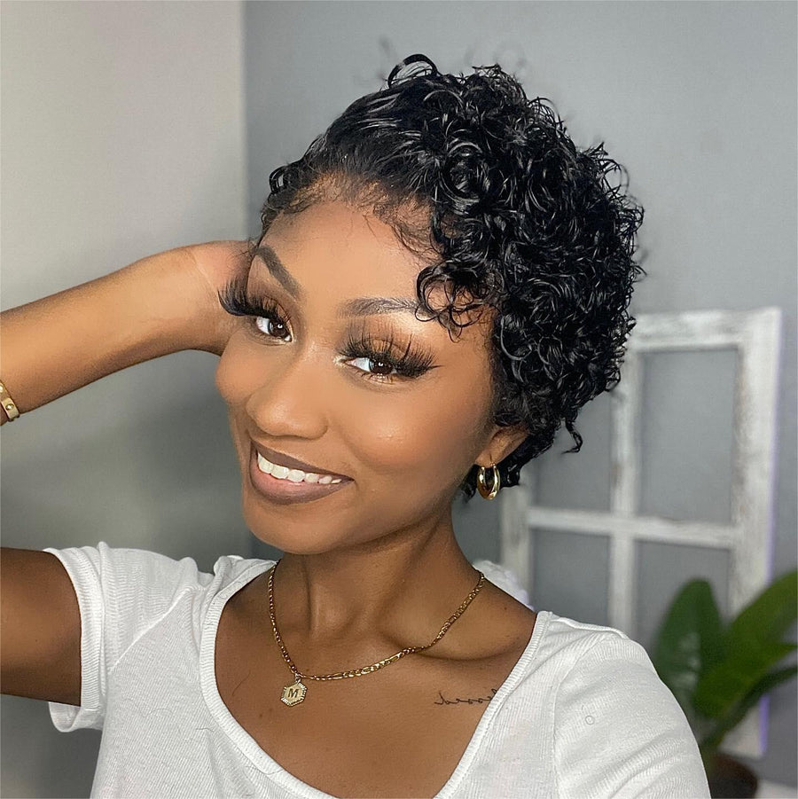 13x4 Lace Frontal Short Curly Pixie Cut Wig