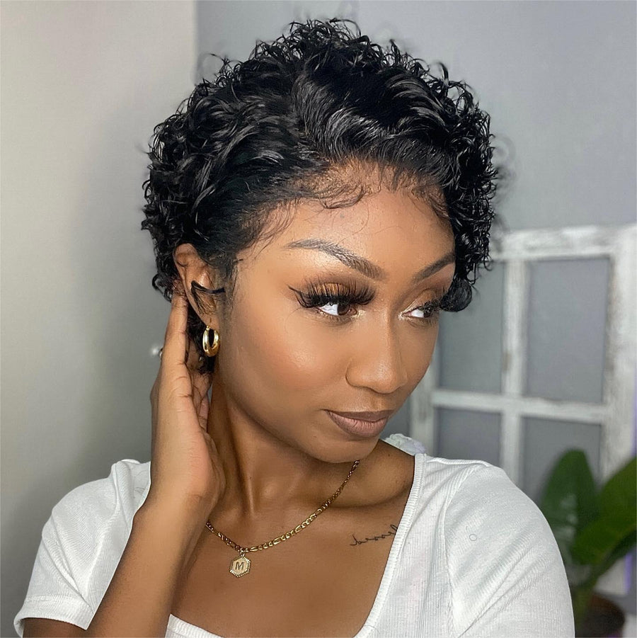 13x4 Lace Frontal Short Curly Pixie Cut Wig