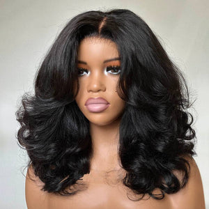 Wear & Go Layered Wavy With Curtain Bangs 4x4 Lace Closure Wig