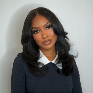 Wear & Go Layered Wavy Curtain Bangs 4x4 Pre Cut Lace Closure Wig