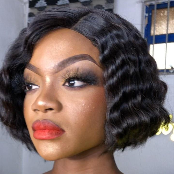 13x4 Lace Frontal Blunt Cut Wavy Bob Wig