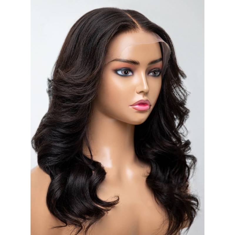 13x4 Lace Frontal Middle Part Body Wave Wig With Curtain Bangs