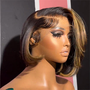 5x5 Lace Closure Side Part Blonde Bangs Wig