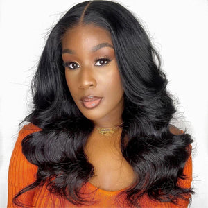 13x4 Lace Frontal Middle Part Body Wave Wig With Curtain Bangs