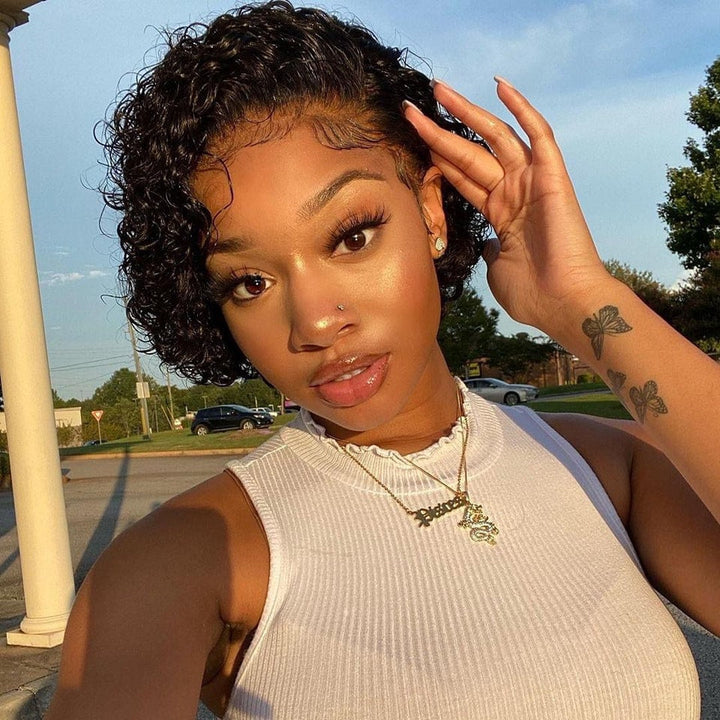 13x4 Lace Frontal Short Curly Pixie Cut Wig