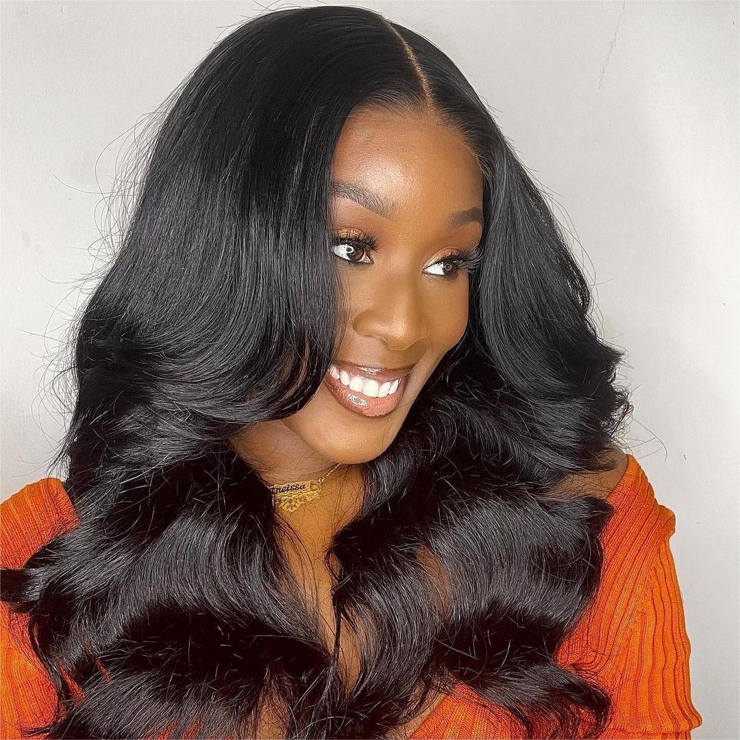 13x4 Lace Frontal Middle Part Body Wave Wig With Curtain Bangs – coracrown