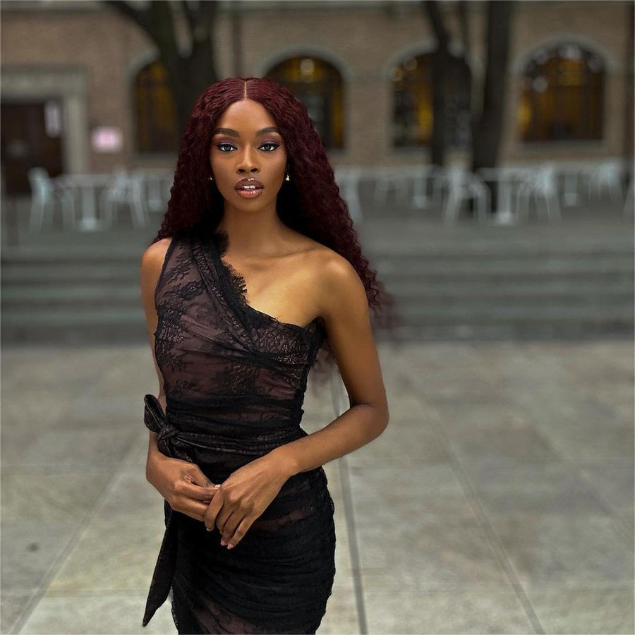 Burgundy Color Water Wave 5x5 Lace Closure Wig