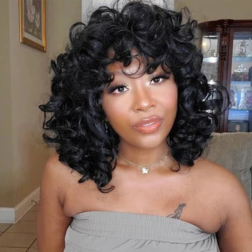 Short Bouncy Curly With Bang Bob Wig