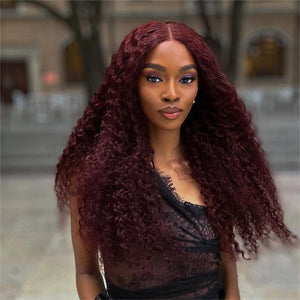 Burgundy Color Water Wave 5x5 Lace Closure Wig