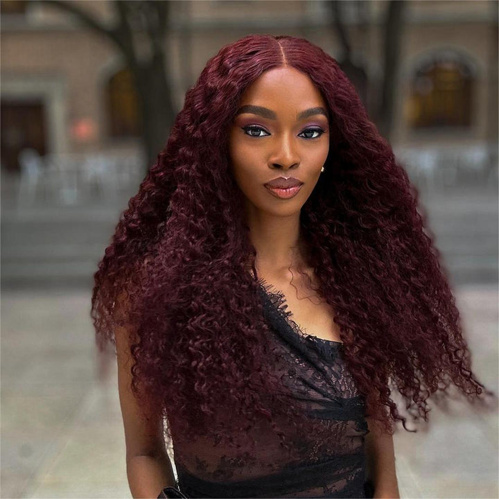 Burgundy Color Water Wave 5x5 Lace Closure Wig