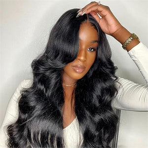 13x4 Lace Frontal Middle Part Body Wave Wig With Curtain Bangs