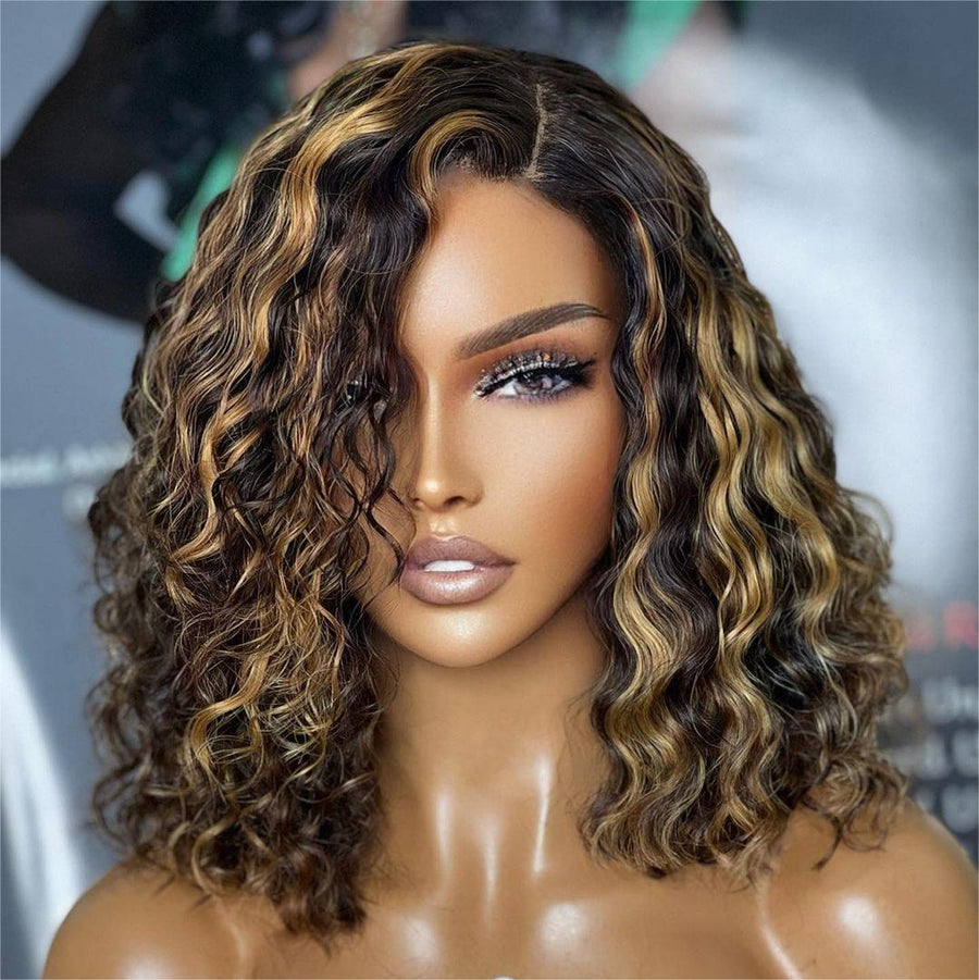 13x4 Lace Frontal Gold Black Mixed Highlight Water Wave Wig