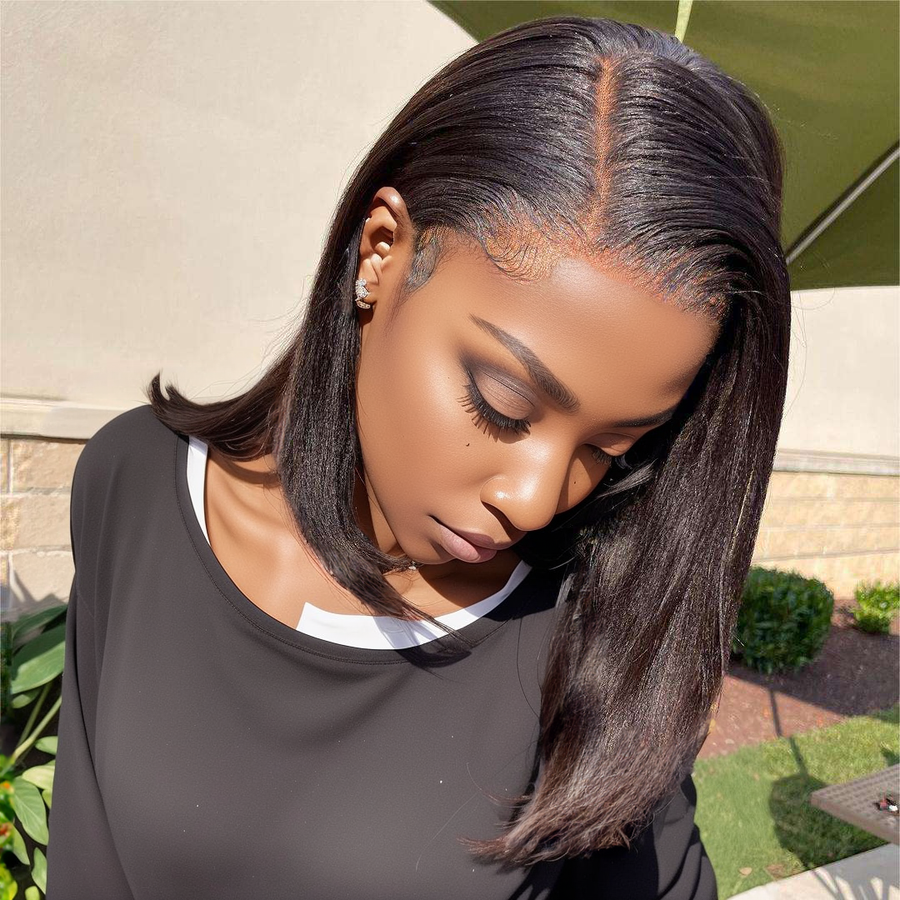 13X4 Lace Frontal Elegant Short Yaki Straight Wig