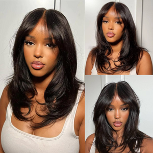 Layered Curtain Bang Undetectable Lace Closure Wig