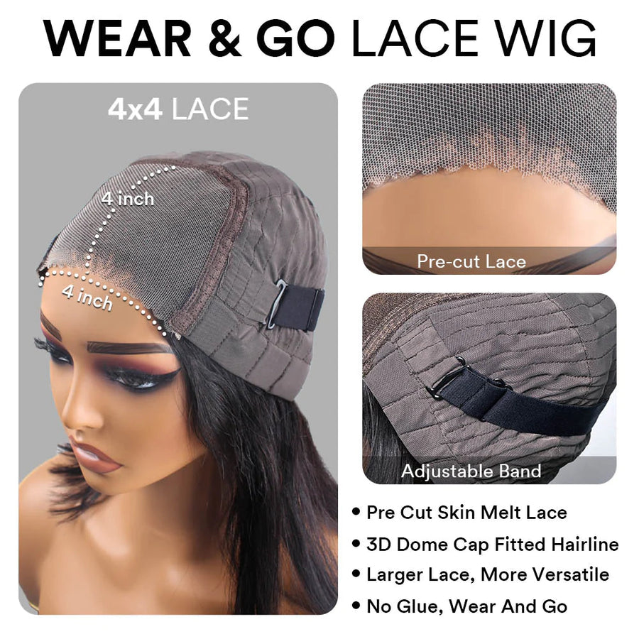 Wear & Go Layered Wavy With Curtain Bangs 4x4 Lace Closure Wig