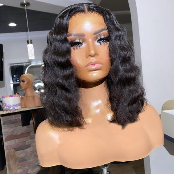 13x4 Lace Frontal Blunt Cut Wavy Bob Wig