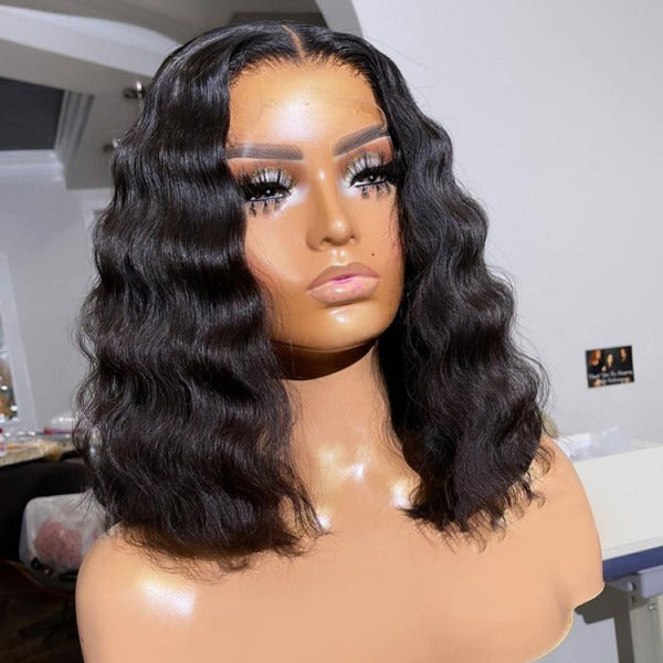 13x4 Lace Frontal Blunt Cut Wavy Bob Wig