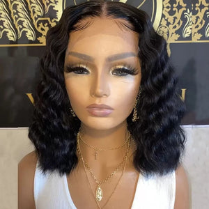 13x4 Lace Frontal Blunt Cut Wavy Bob Wig